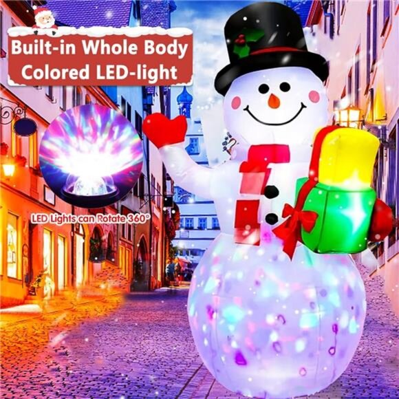 5FT Christmas Inflatables Snowman with Rotating Lights, Blow Up Snowman Outdoor - Picture 3 of 7